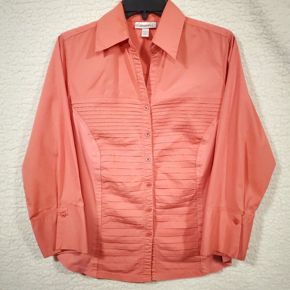 Dressbarn Womens Size 1X - 3/4 Sleeve Button Up Peach/Salmon Blouse/Shirt/Top